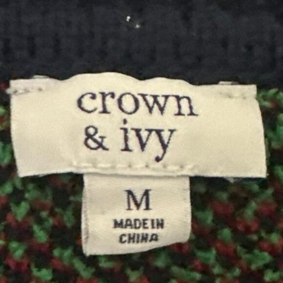 Crown & Ivy v neck plaid pullover sweater woman’s size medium, blue, green, red - Picture 3 of 4